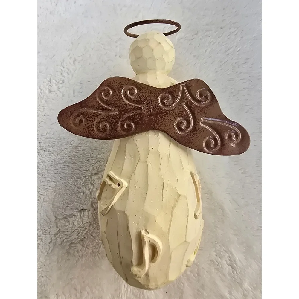 Rustic Snowman Angel Figurine with Metal Wings and Musical Notes Cream 6 inch